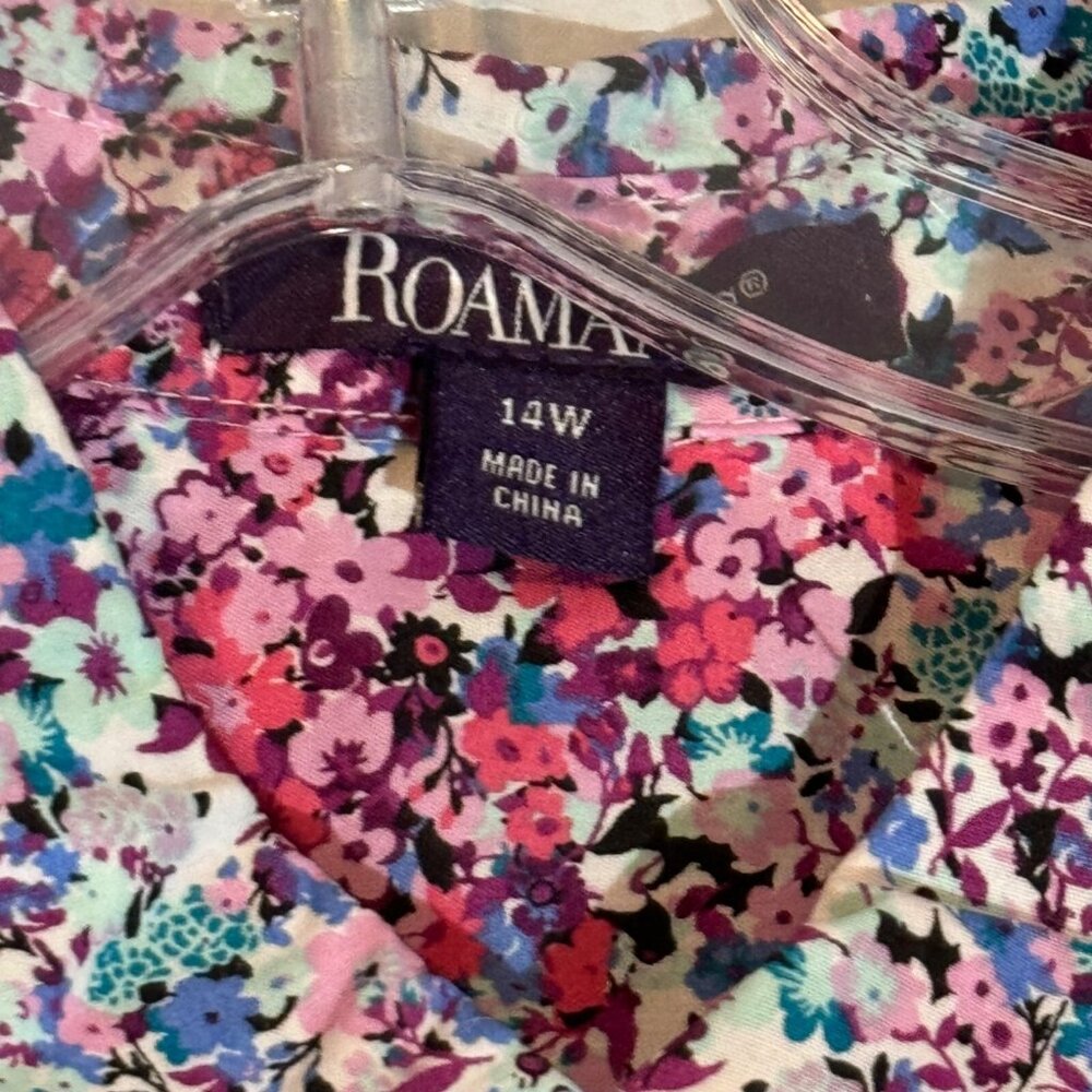 Roamans Womens Floral Tunic Top 14W 3/4 Sleeve Cotton/Poly Blend women blouse. - Picture 3 of 12